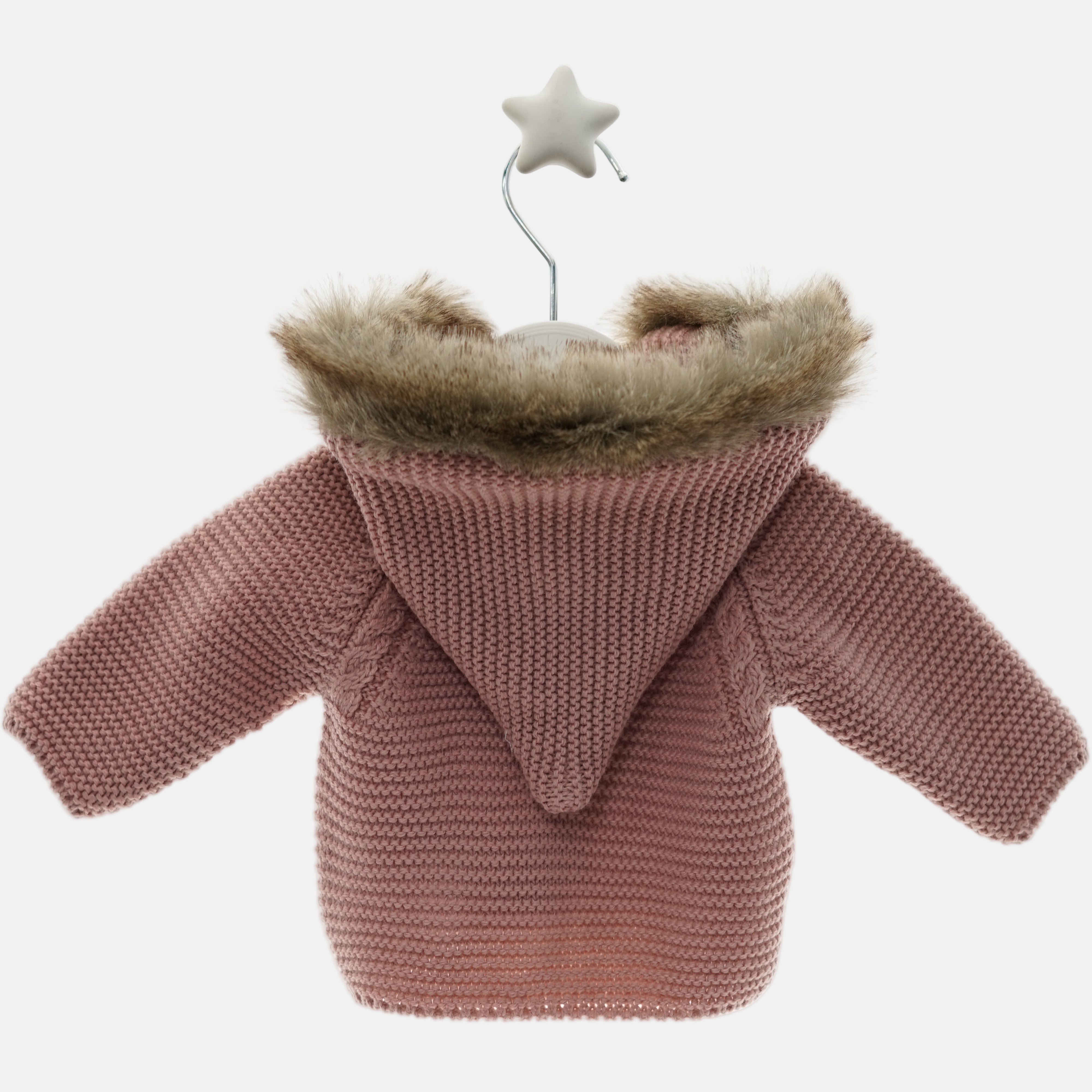 Chaqueta de Punto con Capucha y Pelo