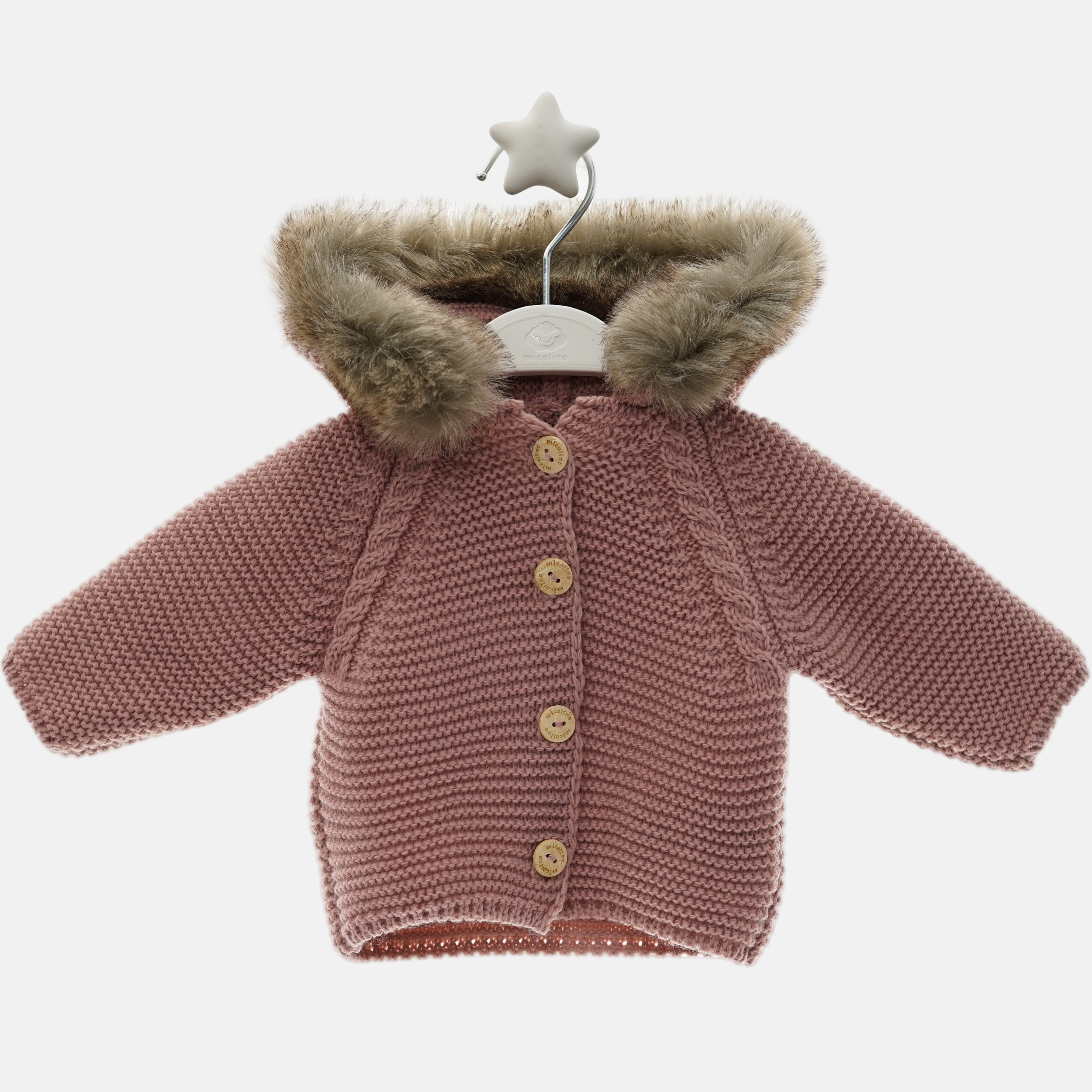 Chaqueta de Punto con Capucha y Pelo