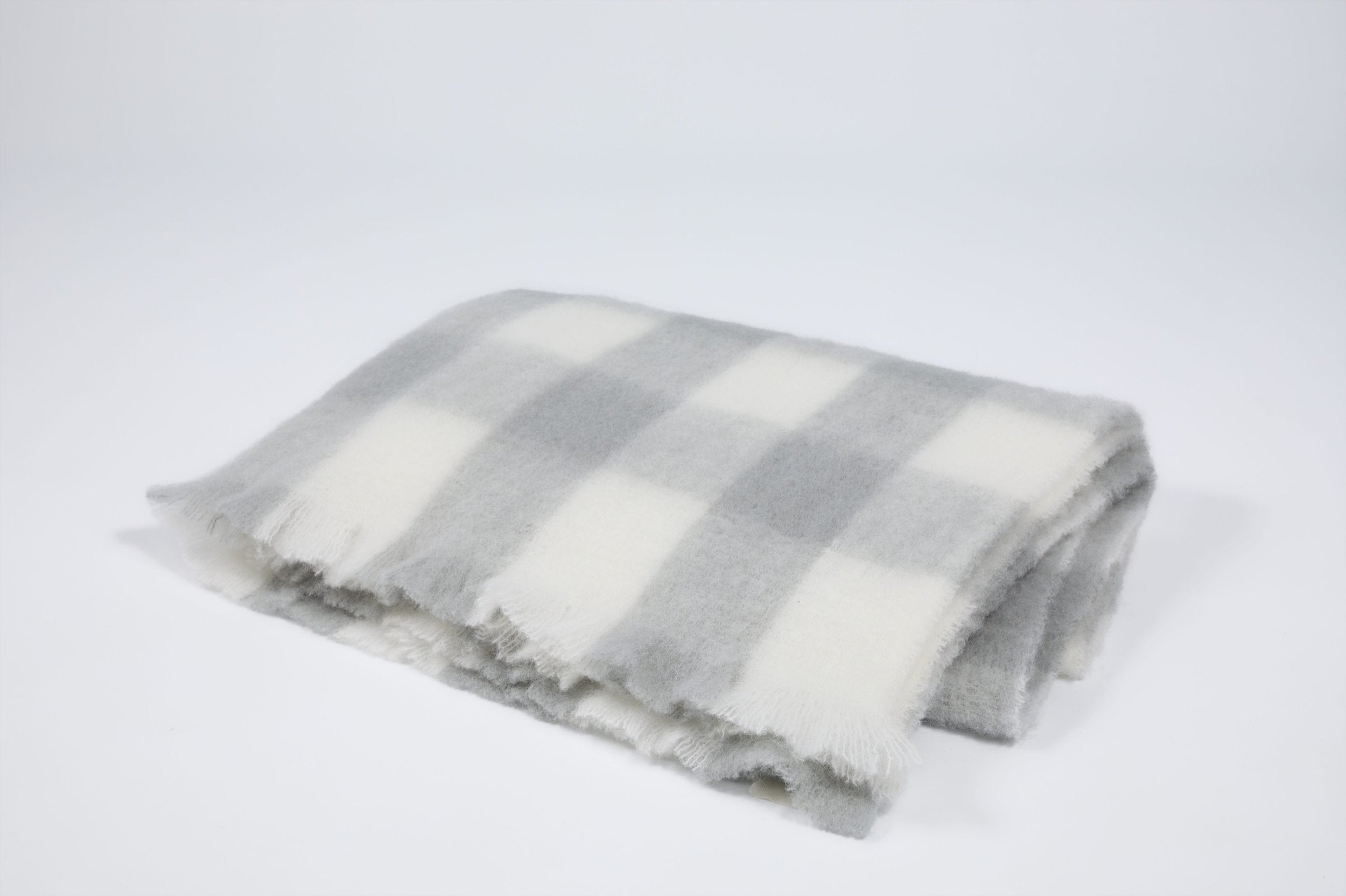 Grey Plaid Wool Baby Blanket